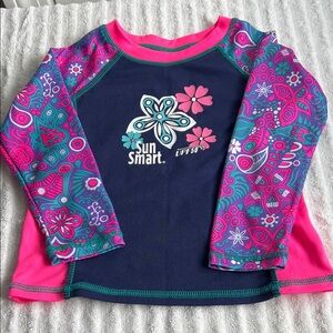 Sun Smart Kids Rashguard - Navy and Pink Floral